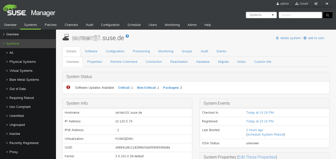 SUSE Manager Systems Systems Details Overview